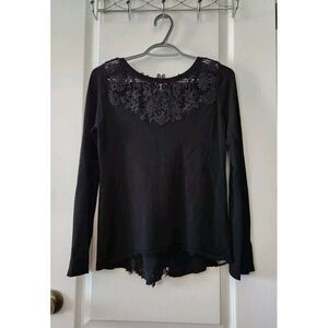 White House Black Market Lacy Pullover SweaterLace and Bows Down Back Black Sz S
